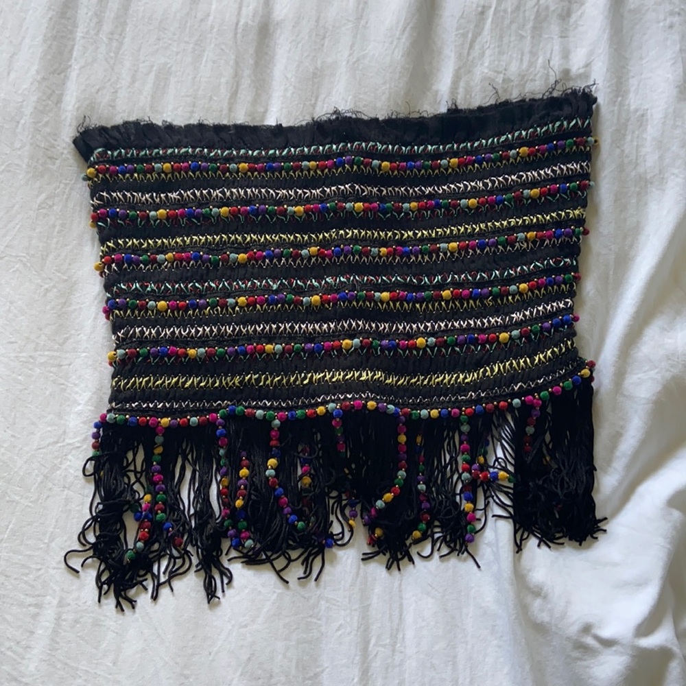 Majorelle fringe tube top
